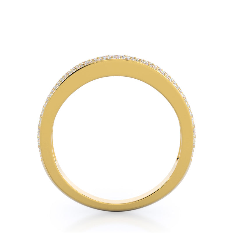 Three Row Micropave Diamond Wedding Band with 18KT Yellow Gold Cut Diamond in 14KT Yellow Gold view 2