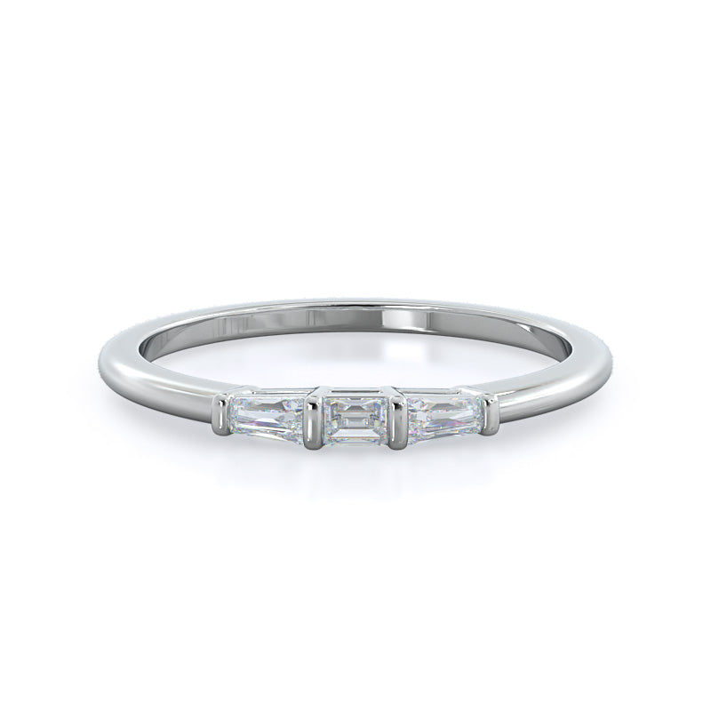 Three Stone Baguette Diamond Wedding Band with Platinum Cut Diamond in 14KT Platinum view 1