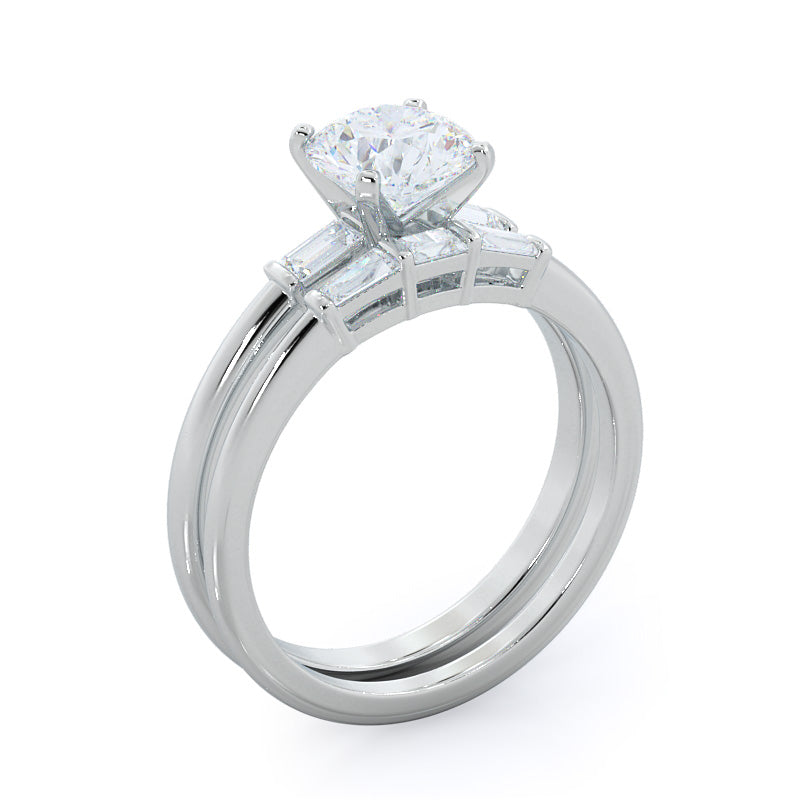 Three Stone Baguette Diamond Wedding Band with Platinum Cut Diamond in 14KT Platinum view 3