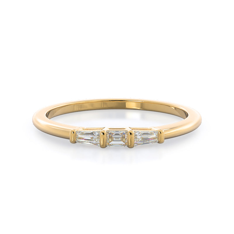 Three Stone Baguette Diamond Wedding Band with 18KT Yellow Gold Cut Diamond in 14KT Yellow Gold view 1