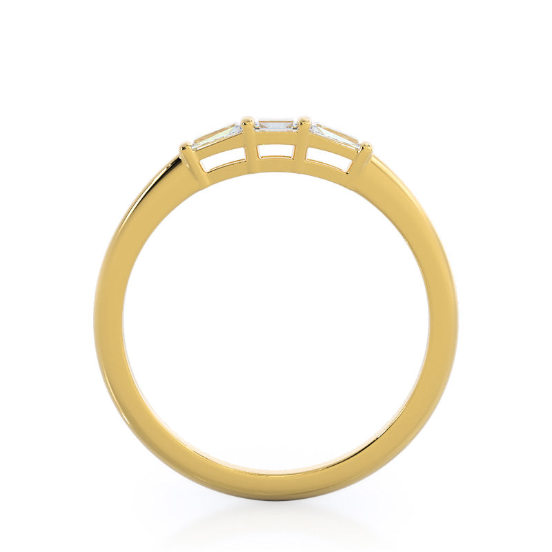 Three Stone Baguette Diamond Wedding Band with 18KT Yellow Gold Cut Diamond in 14KT Yellow Gold view 2