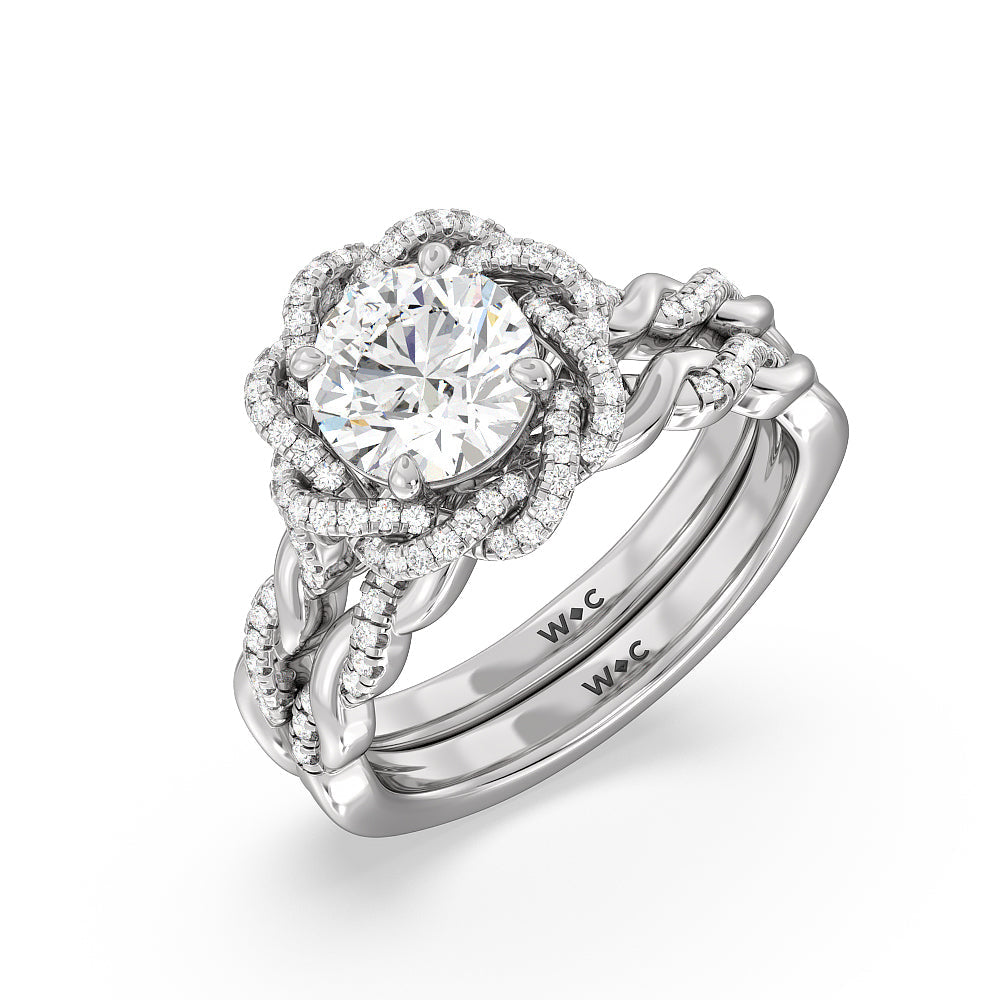 Vintage Floral Twisted Halo Diamond Wedding Band with Platinum Cut Diamond in 14KT Platinum view 3