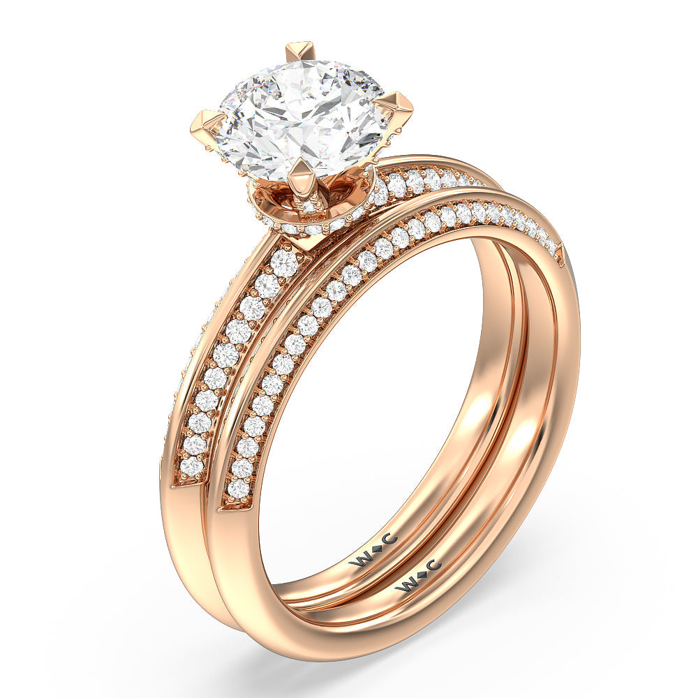 Pave Prong Hidden Halo Diamond Engagement Ring with Heart Cut Diamond in 14KT Rose Gold view 6