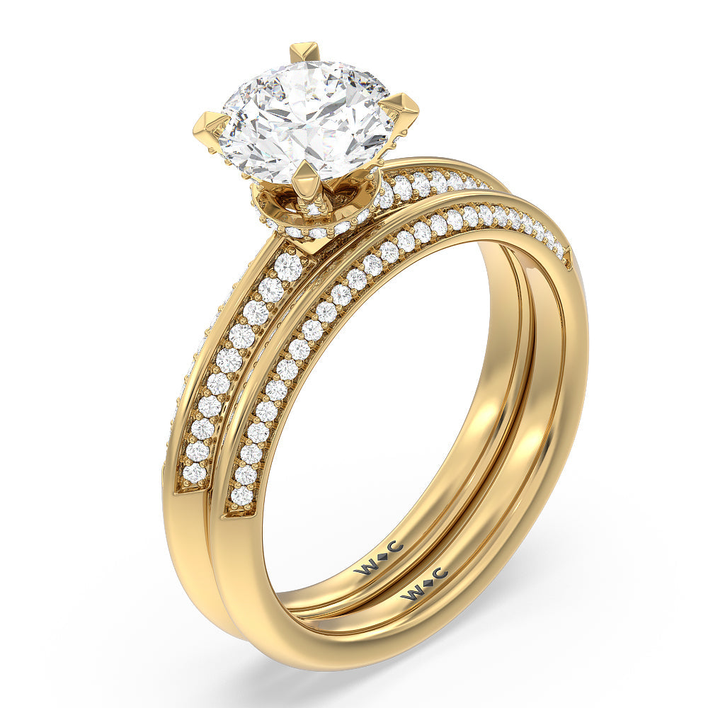 Pave Prong Hidden Halo Diamond Engagement Ring with Heart Cut Diamond in 14KT Rose Gold view 5