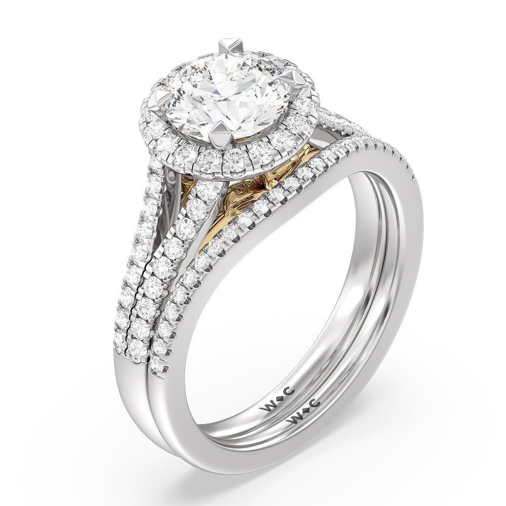 Split Shank Cathedral Halo Engagement Ring with Oval Cut Diamond in 14KT White & Rose Gold view 5
