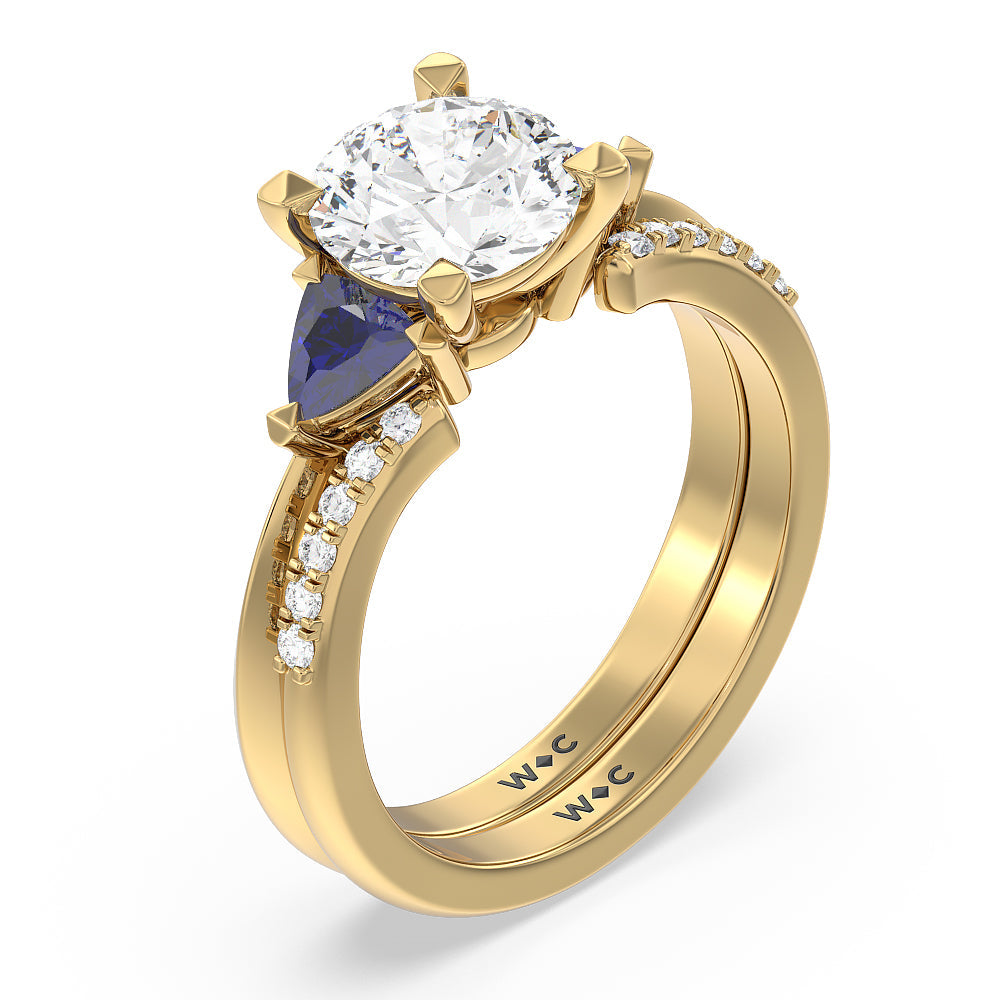 Knife Edge Trillion Diamond Cuff Wedding Band with 18KT Yellow Gold Cut Diamond in 14KT Yellow Gold view 3