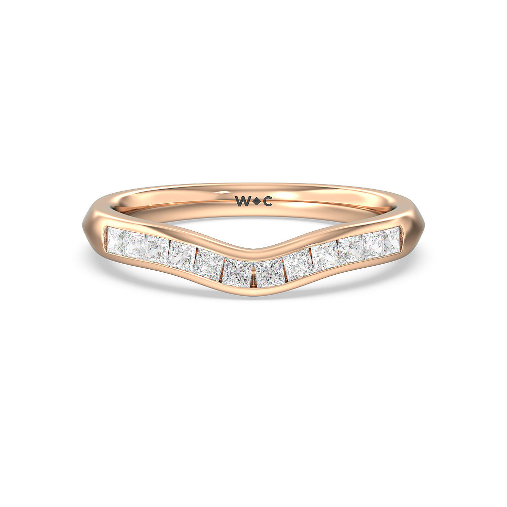 Classic Channel Set Princess Kite Basket Diamond Wedding Band with 18KT Rose Gold Cut Diamond in 14KT Rose Gold view 1