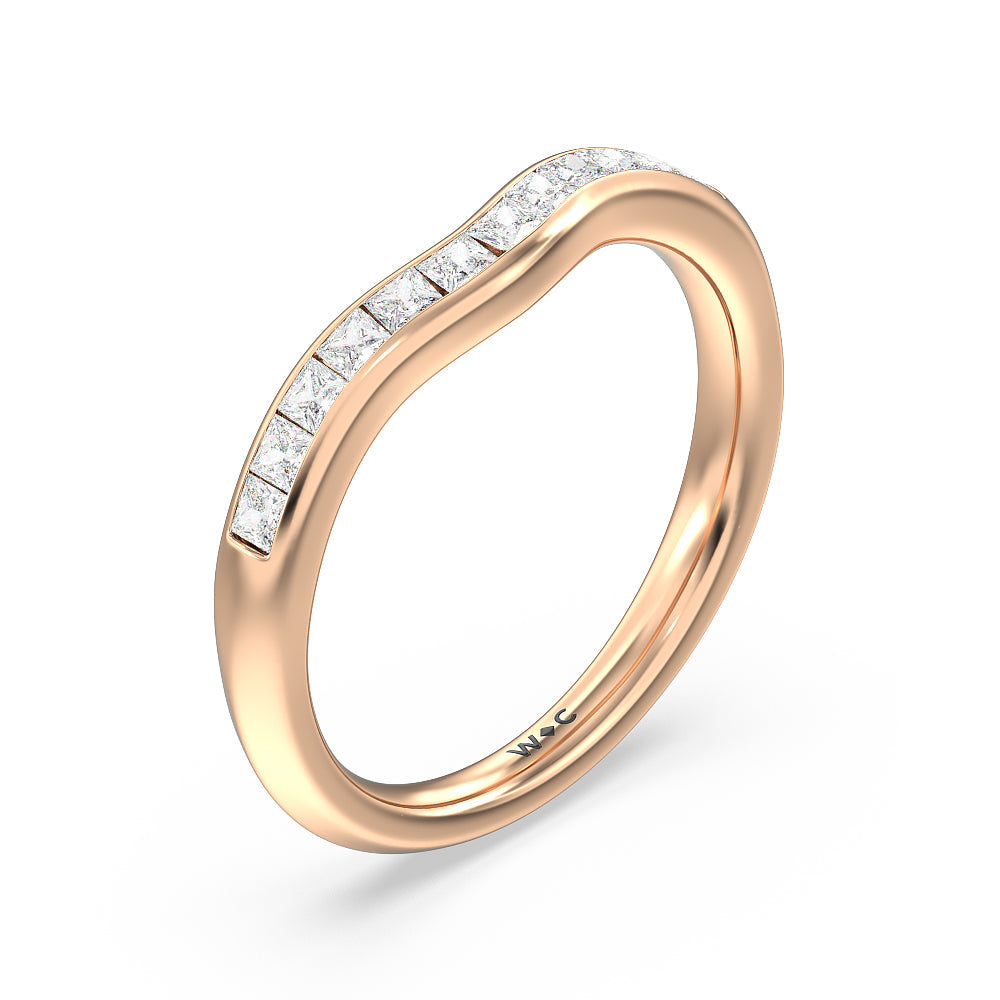 Classic Channel Set Princess Kite Basket Diamond Wedding Band with 18KT Rose Gold Cut Diamond in 14KT Rose Gold view 4