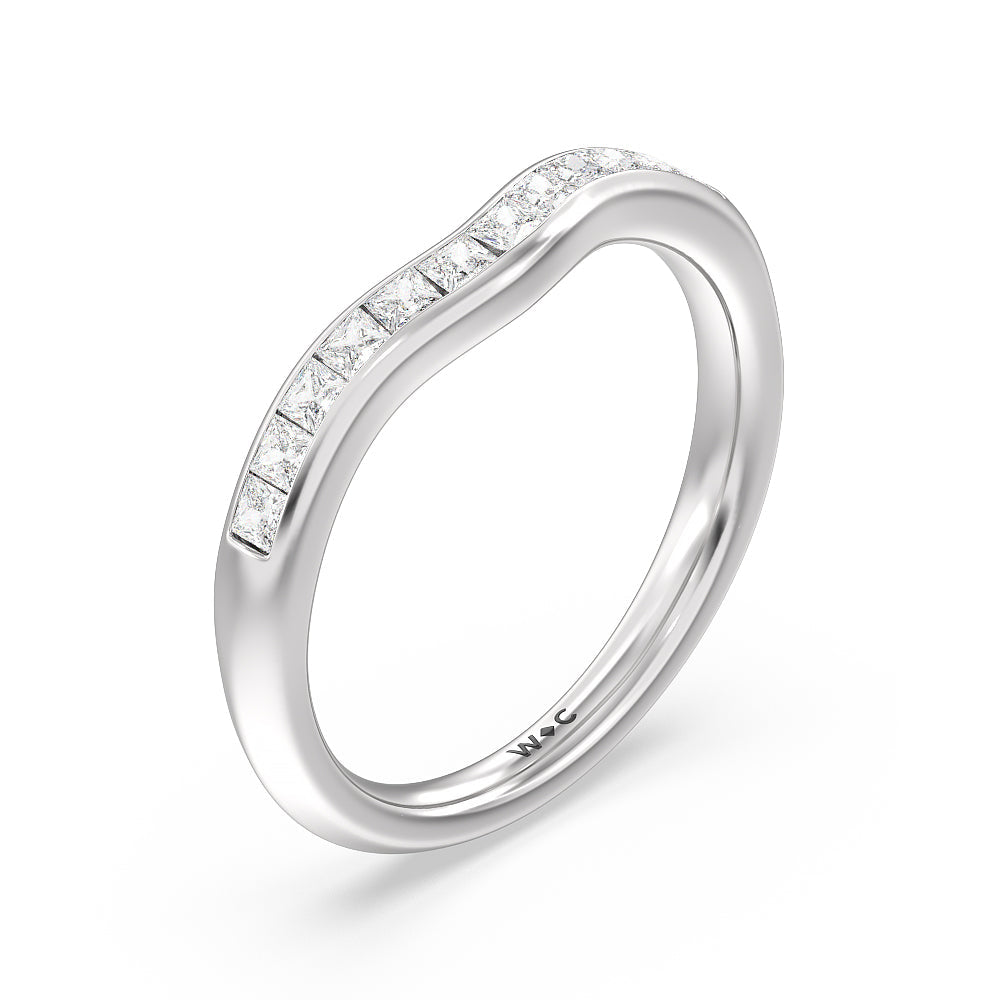 Classic Channel Set Princess Kite Basket Diamond Wedding Band with Platinum Cut Diamond in 14KT Platinum view 4
