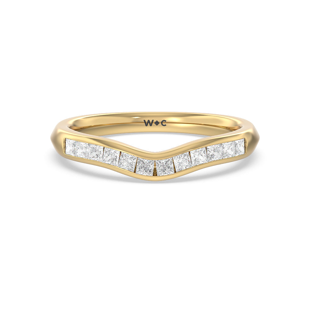 Classic Channel Set Princess Kite Basket Diamond Wedding Band with 18KT Yellow Gold Cut Diamond in 14KT Yellow Gold view 1