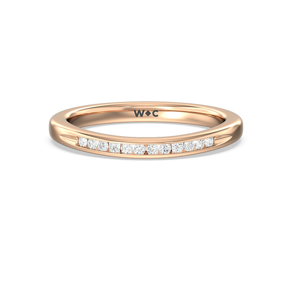 Petite Channel Set Solitaire Diamond Wedding Band with 18KT Rose Gold Cut Diamond in 14KT Rose Gold view 1