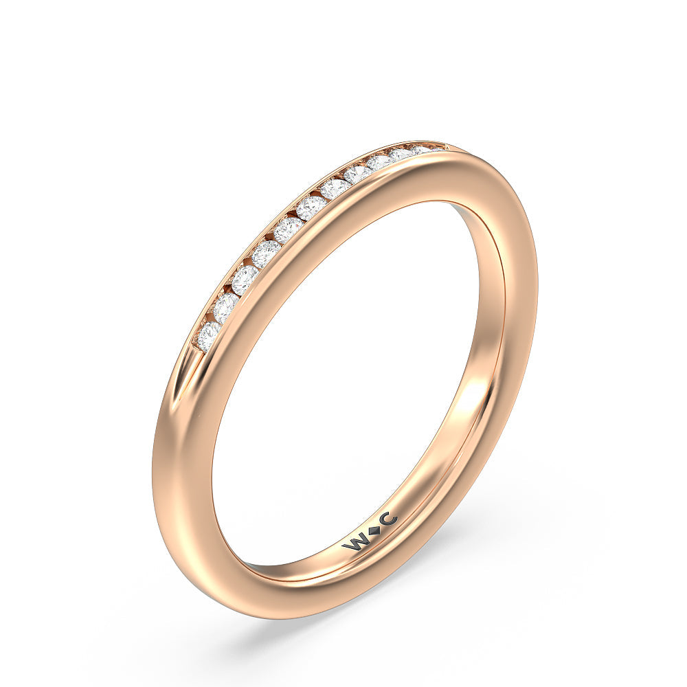 Petite Channel Set Solitaire Diamond Wedding Band with 18KT Rose Gold Cut Diamond in 14KT Rose Gold view 4