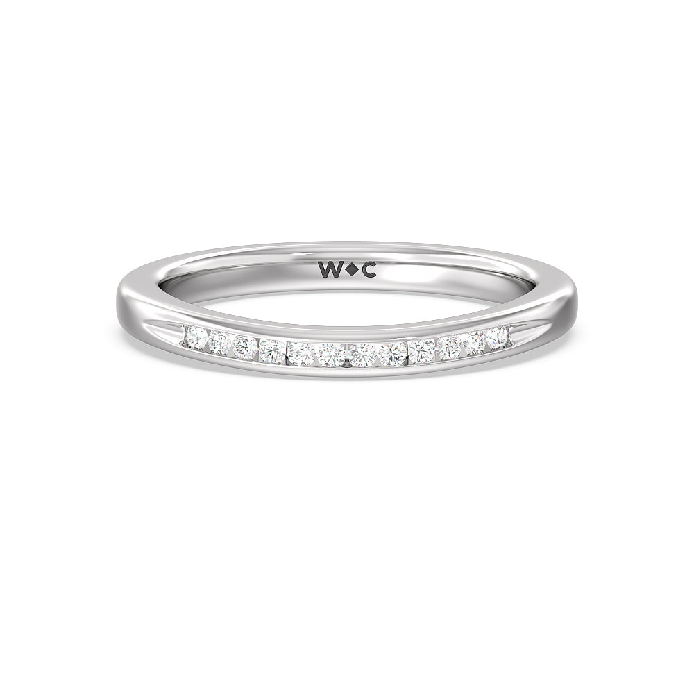 Petite Channel Set Solitaire Diamond Wedding Band with Platinum Cut Diamond in 14KT Platinum view 1