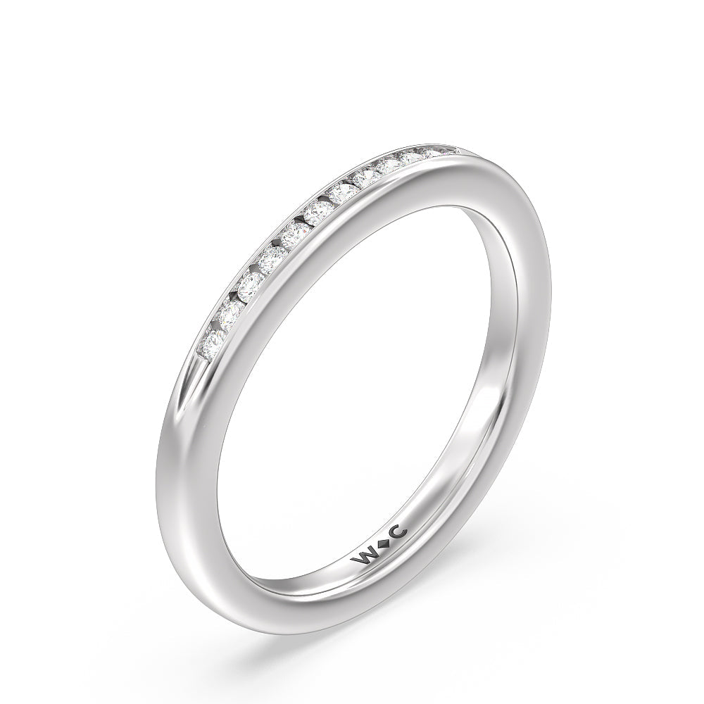 Petite Channel Set Solitaire Diamond Wedding Band with Platinum Cut Diamond in 14KT Platinum view 4