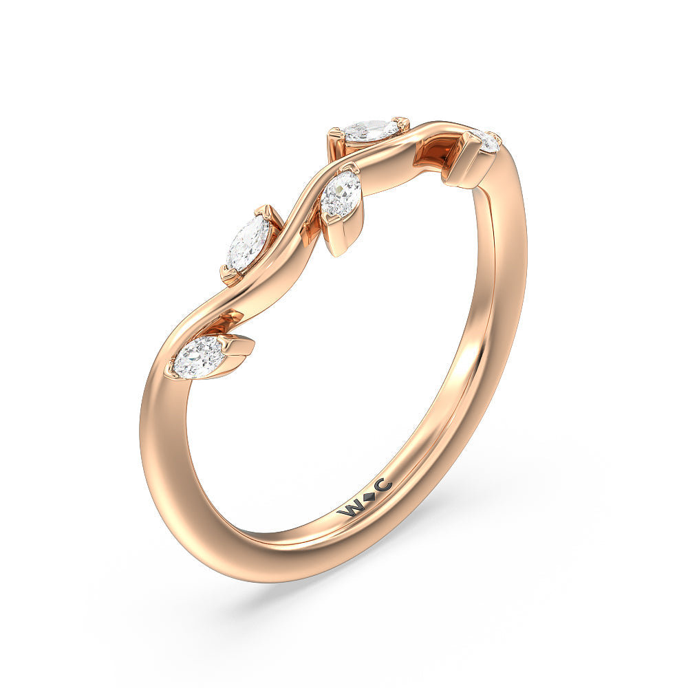 Slender Vine Six Prong Solitaire Diamond Wedding Band with 18KT Rose Gold Cut Diamond in 14KT Rose Gold view 4