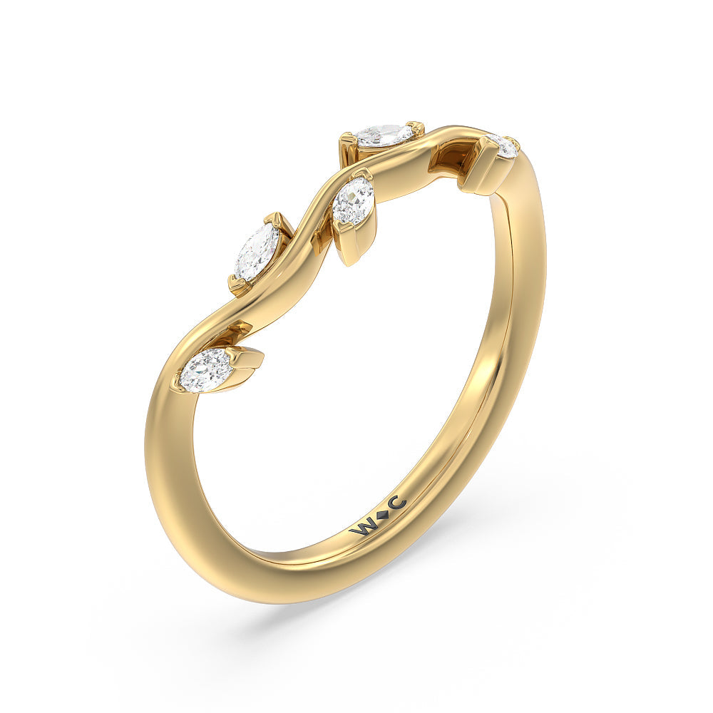 Slender Vine Six Prong Solitaire Diamond Wedding Band with 18KT Yellow Gold Cut Diamond in 14KT Yellow Gold view 4