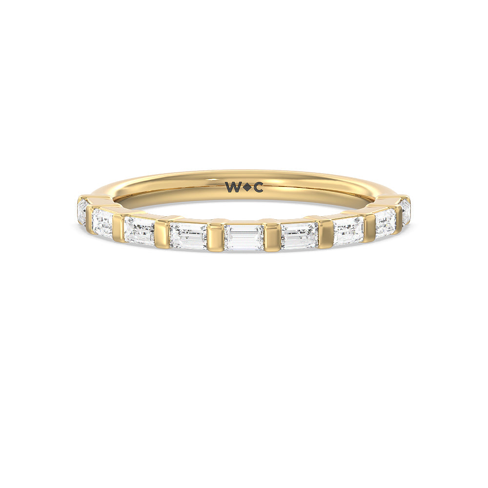 Vintage Baguette Halo Solitaire Diamond Wedding Band with 18KT Yellow Gold Cut Diamond in 14KT Yellow Gold view 1