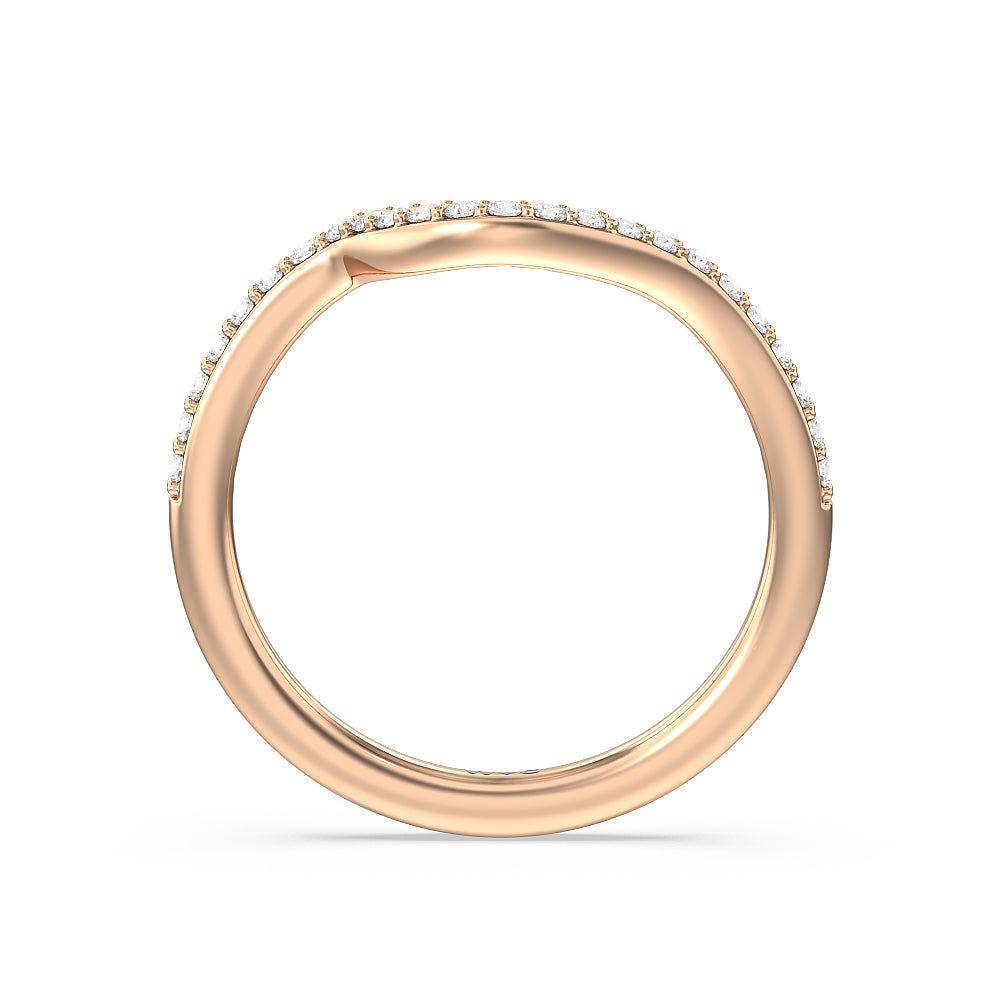 Crossover Arm Studded Shank Diamond Wedding Band with 18KT Rose Gold Cut Diamond in 14KT Rose Gold view 3