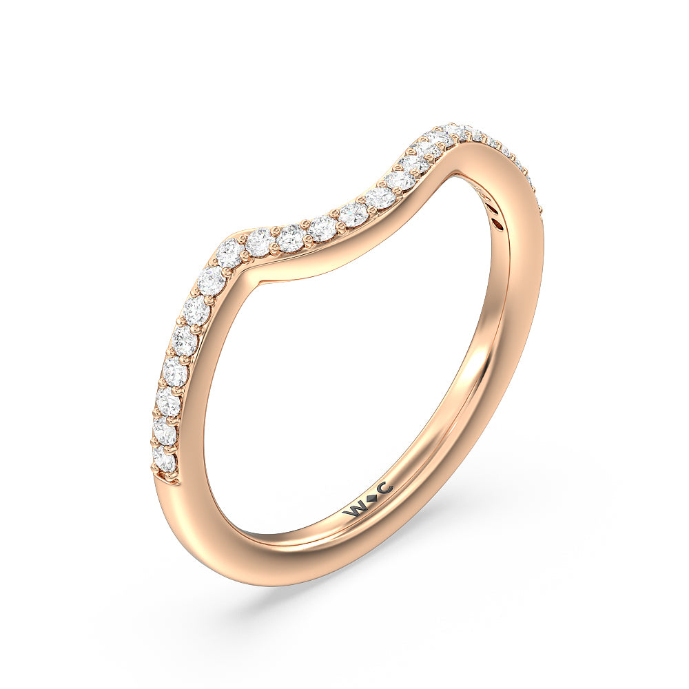 Crossover Arm Studded Shank Diamond Wedding Band with 18KT Rose Gold Cut Diamond in 14KT Rose Gold view 2