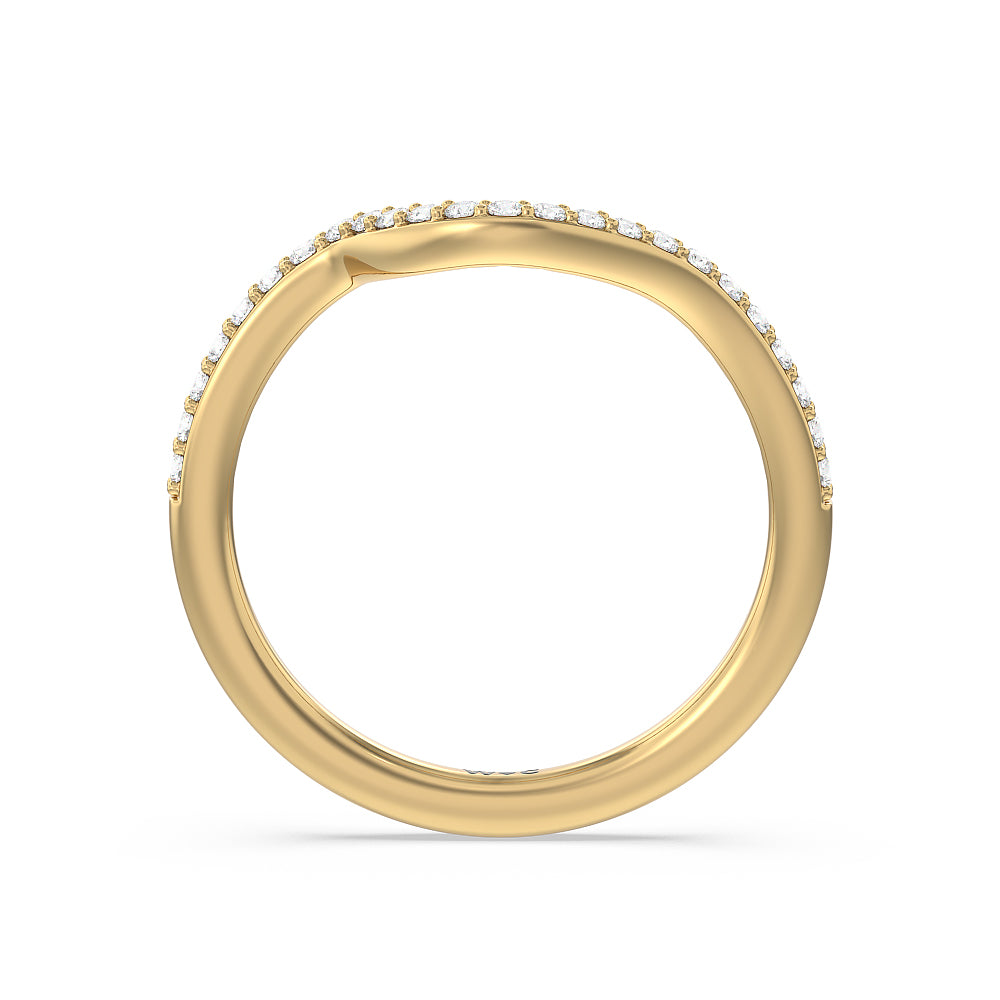 Crossover Arm Studded Shank Diamond Wedding Band with 18KT Yellow Gold Cut Diamond in 14KT Yellow Gold view 3