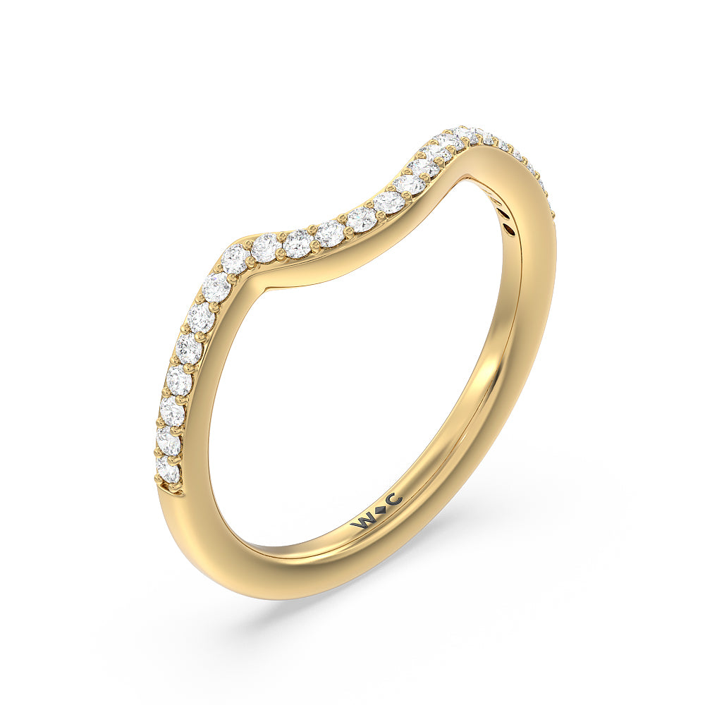 Crossover Arm Studded Shank Diamond Wedding Band with 18KT Yellow Gold Cut Diamond in 14KT Yellow Gold view 2