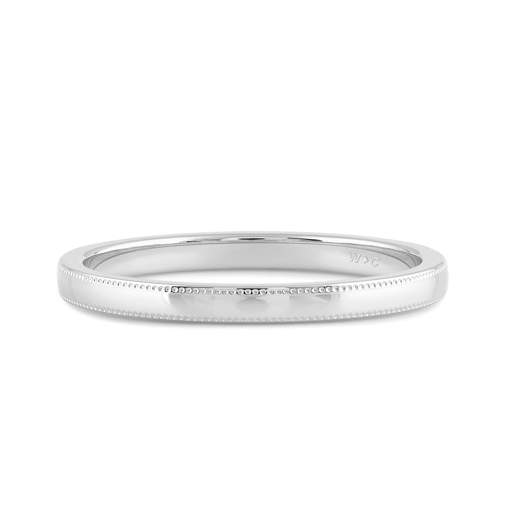 Women's Milgrain Medium Dome Comfort Fit Band with 18KT White Gold / 2 Cut Diamond in 14KT White Gold / 2 view 1