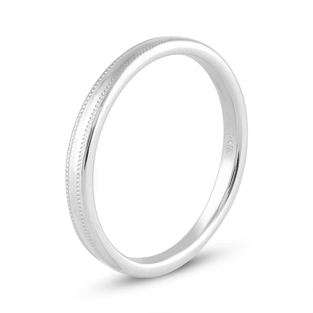 Women's Milgrain Medium Dome Comfort Fit Band with 18KT White Gold / 2 Cut Diamond in 14KT White Gold / 2 view 6