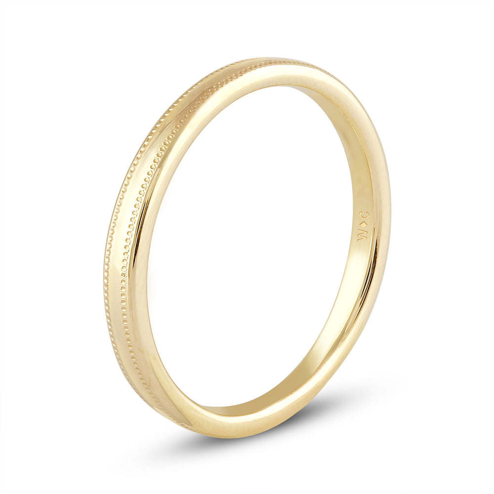 Women's Milgrain Medium Dome Comfort Fit Band with 18KT Yellow Gold / 2 Cut Diamond in 14KT Yellow Gold / 2 view 6