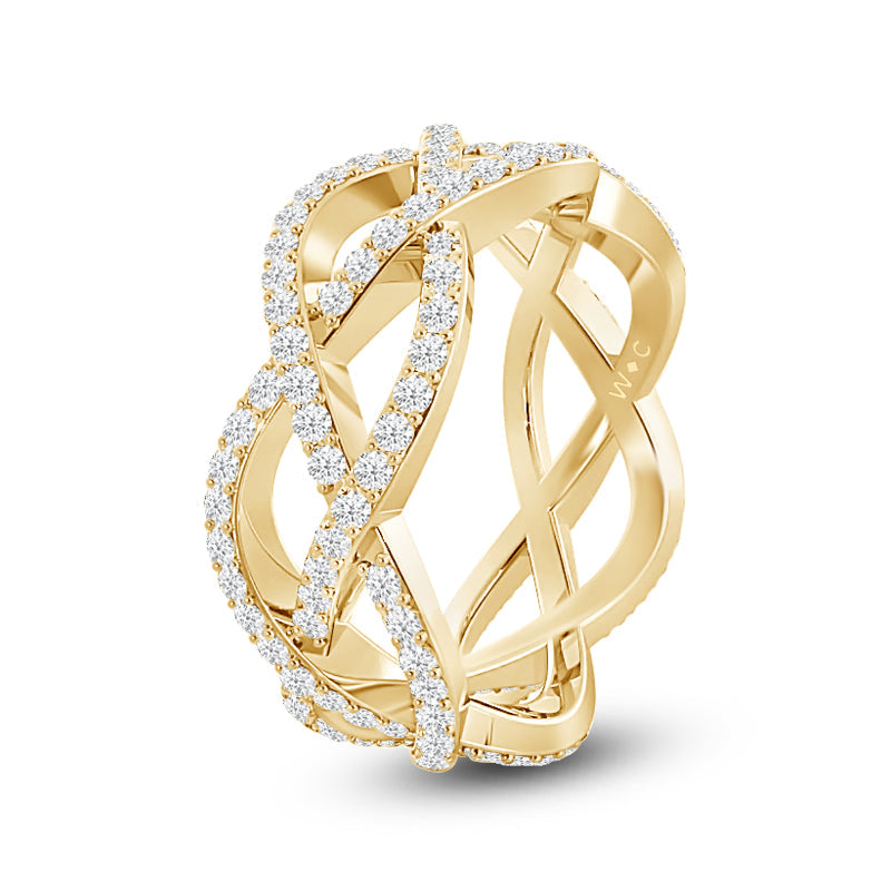 Loose Braid Diamond Eternity Ring with 18KT Yellow Gold / Lab / 1 Cut Diamond in 14KT Yellow Gold / Lab / 1 view 2