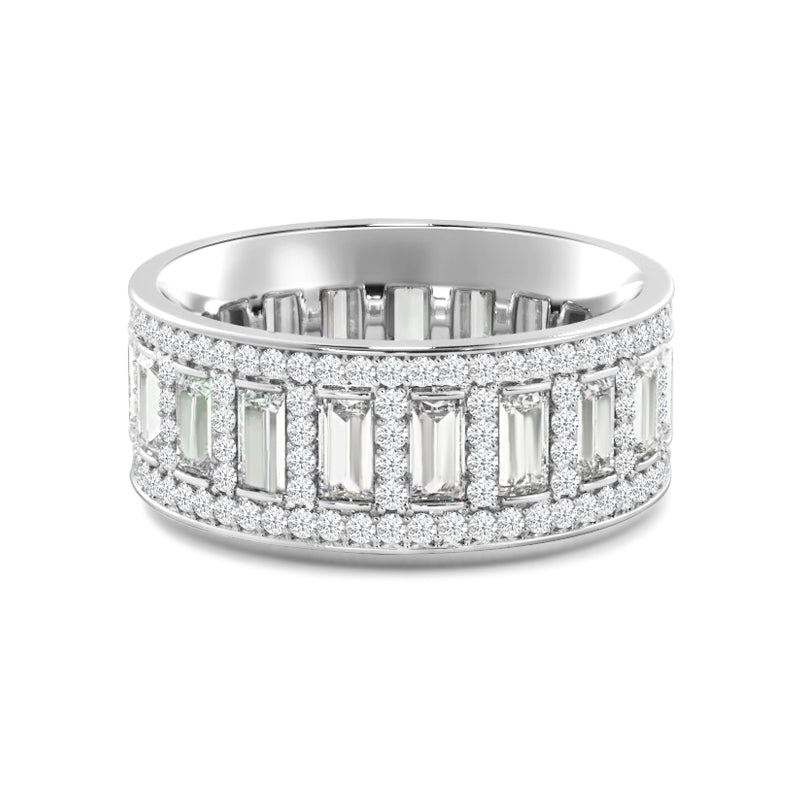 Geometric Halo Vertical Baguette Diamond Eternity Ring with Platinum / Lab / 2 1/2 Cut Diamond in 14KT Platinum / Lab / 2 1/2 view 1