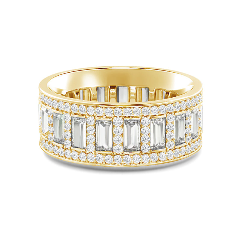 Geometric Halo Vertical Baguette Diamond Eternity Ring with 18KT Yellow Gold / Lab / 2 1/2 Cut Diamond in 14KT Yellow Gold / Lab / 2 1/2 view 1