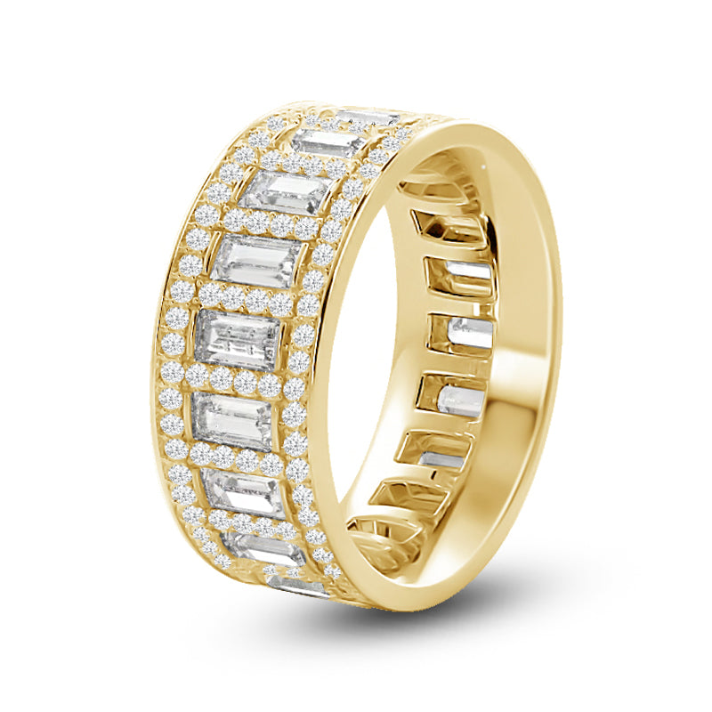 Geometric Halo Vertical Baguette Diamond Eternity Ring with 18KT Yellow Gold / Lab / 2 1/2 Cut Diamond in 14KT Yellow Gold / Lab / 2 1/2 view 2