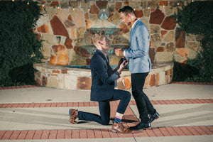 Gay marriage proposal in backyard, at home
