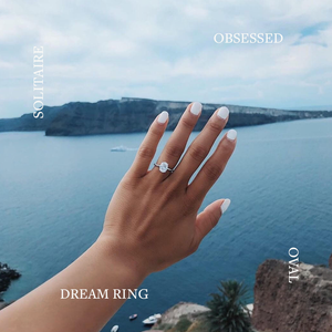 Santorini proposal: oval solitaire diamond engagement ring