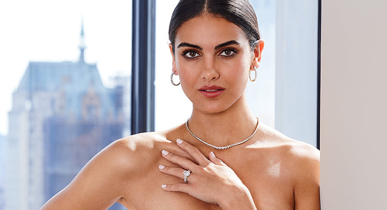 Model displaying Lab Grown Oval Cut Engagement Rings
