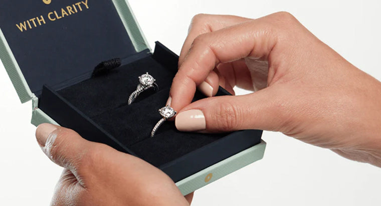 Woman displaying her engagement ring