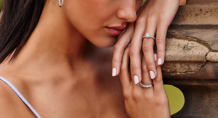 Model displaying her anniversary band