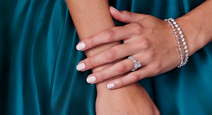 Model Displaying her Emerald Cut Engagement Ring