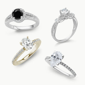 2020 Winter Engagement Ring Trends: black diamond ring, yellow gold ring, pear ring, and nature-inspired ring