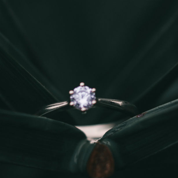 diamond ring on field of green