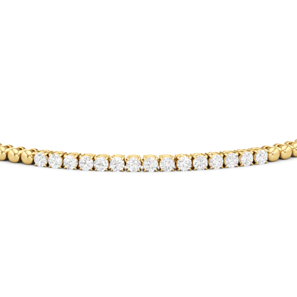Gold Beaded and Round Diamond Tennis Bracelet with Lab Cut Diamond in 14KT Yellow Gold view 6
