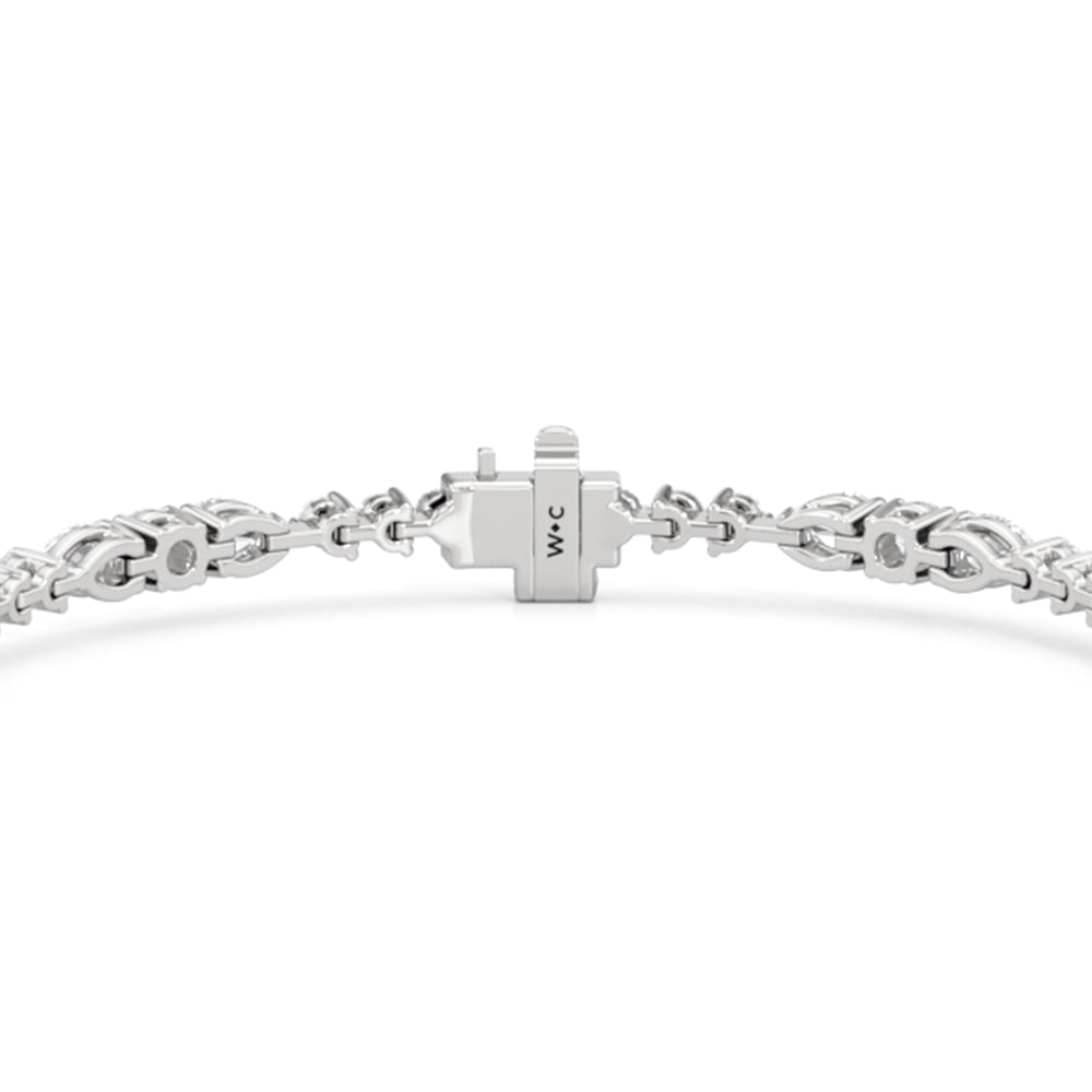 Pear and Round Sequenced Three Prong Tennis Bracelet with Lab Cut Diamond in 14KT White Gold view 5
