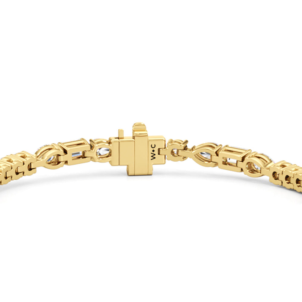 Pear, Emerald and Round Linear Tennis Bracelet with 6 Cut Diamond in 14KT Yellow Gold view 7
