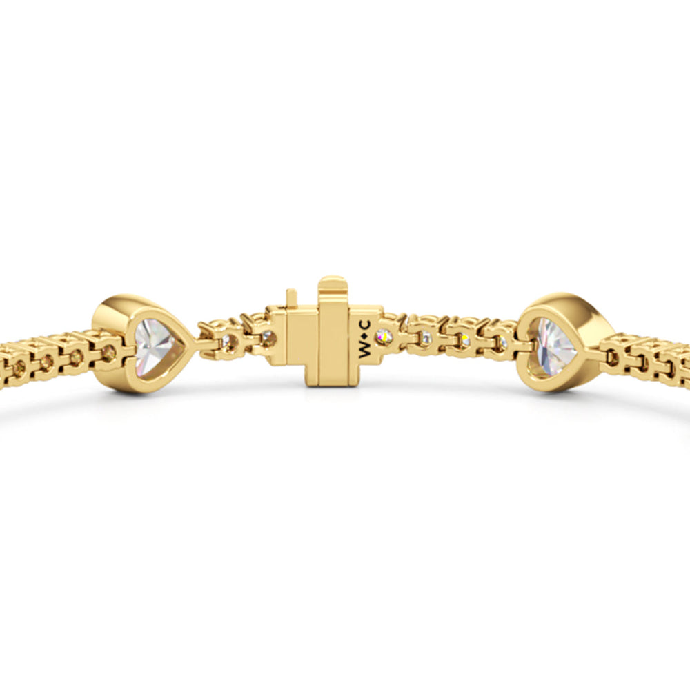 Bezeled Heart Station Tennis Bracelet with 6 Cut Diamond in 14KT Yellow Gold view 7
