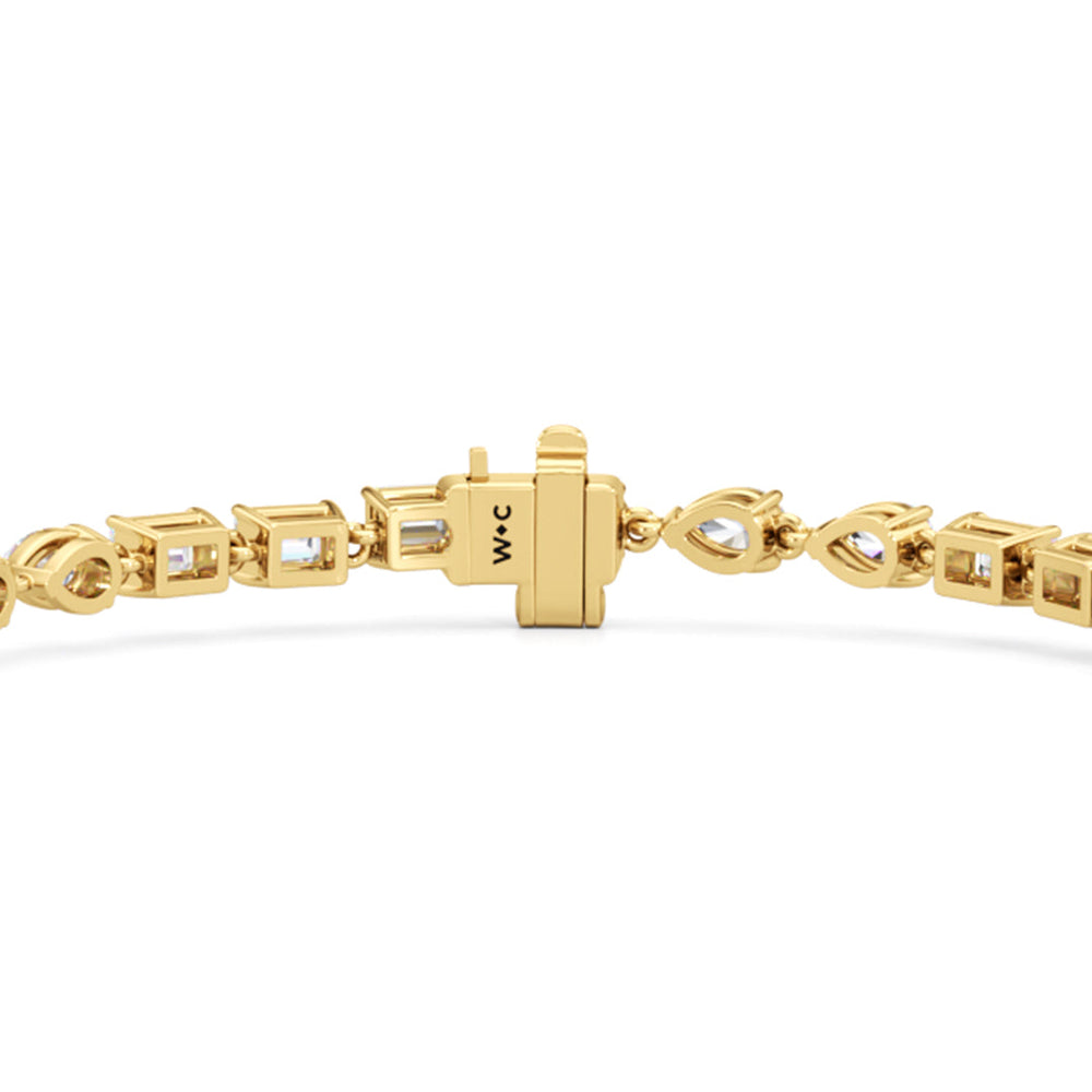 Sequenced Pear and Emerald Tennis Bracelet with 5 Cut Diamond in 14KT Yellow Gold view 7
