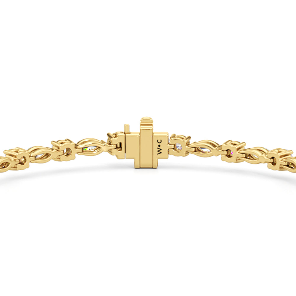 Round with Trailing Round and Marquise Tennis Bracelet with Lab Cut Diamond in 14KT Yellow Gold view 5
