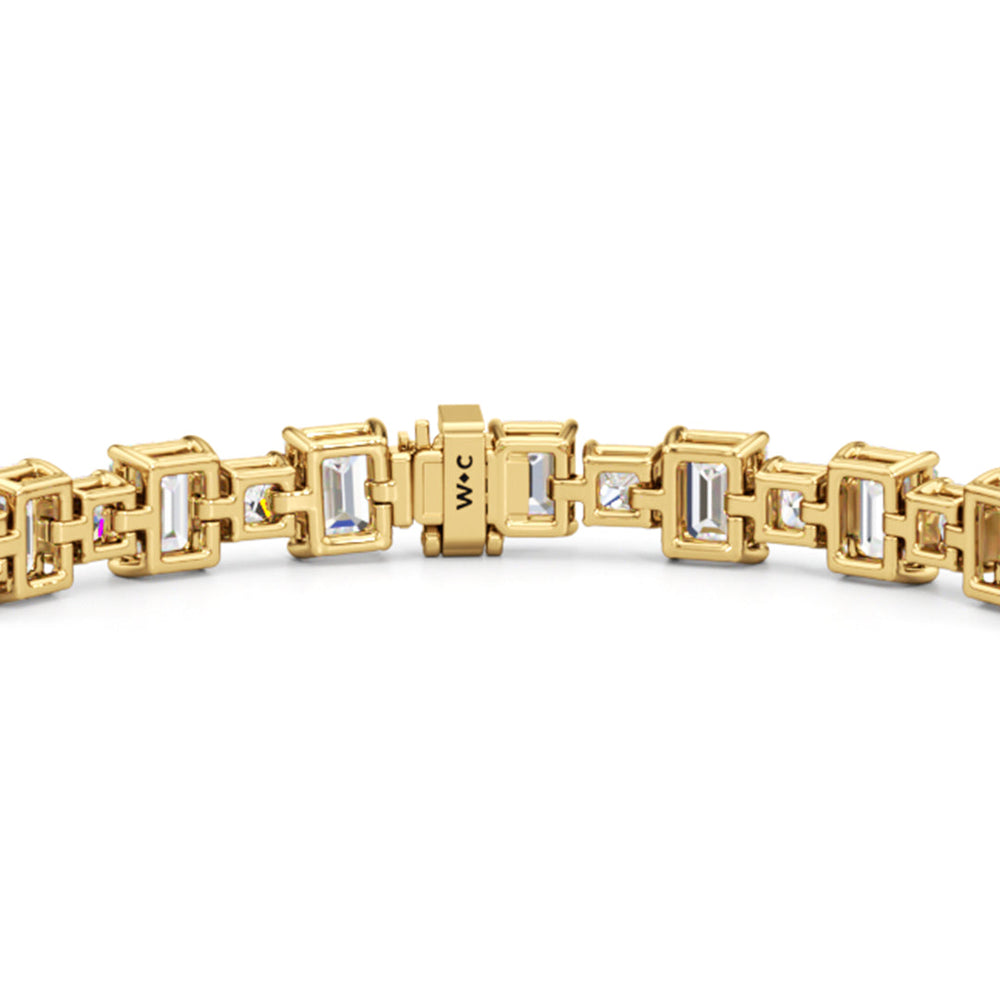 Alternating Emerald and Princess Tennis Bracelet with 16 Cut Diamond in 14KT Yellow Gold view 7

