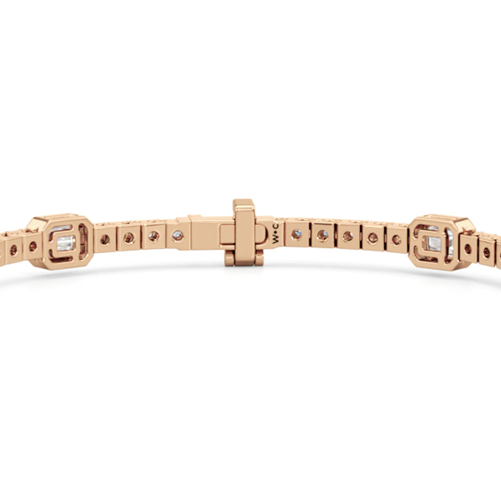 Emerald Station Tennis Bracelet with 4 Cut Diamond in 14KT Rose Gold view 7

