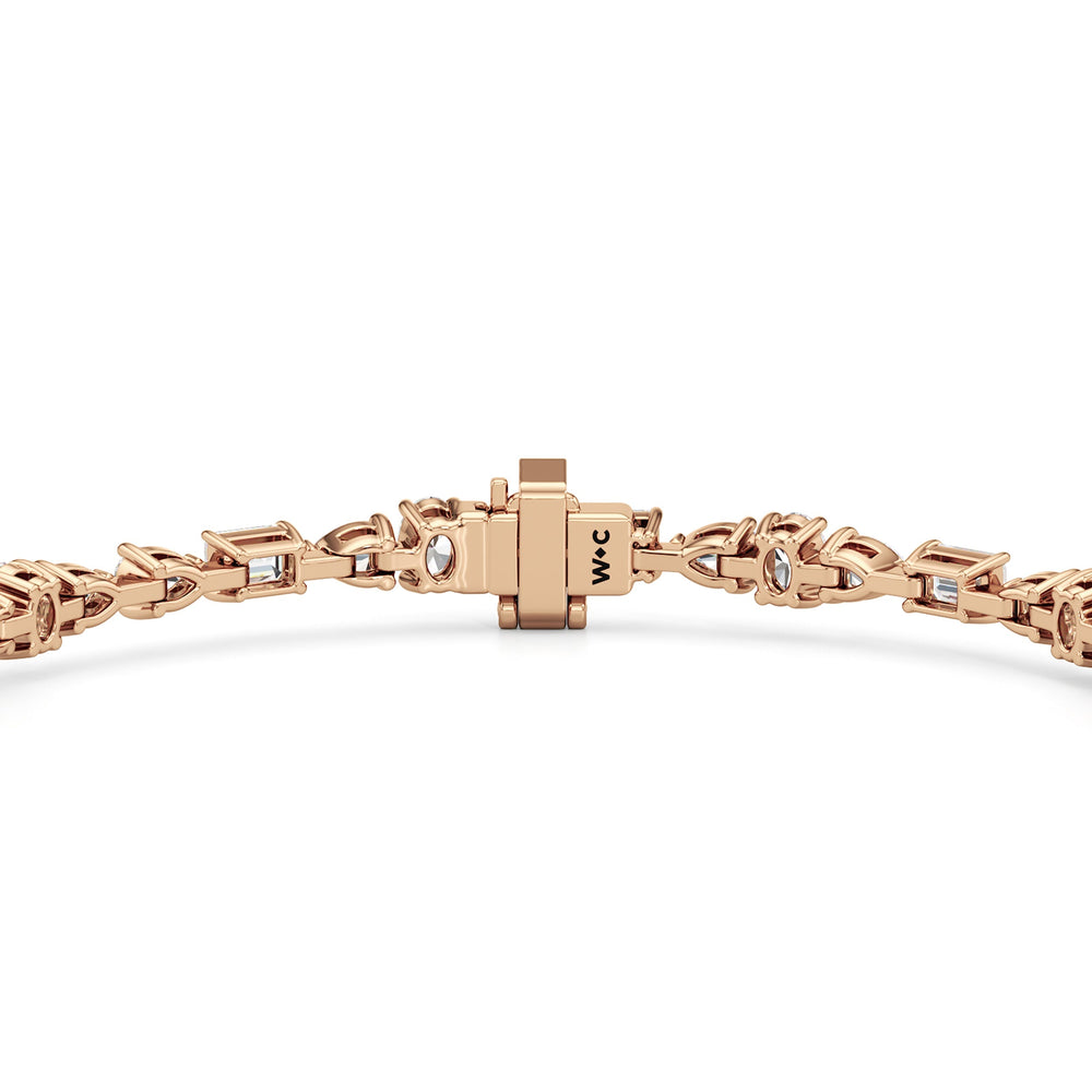 Pear and Oval Sequenced with Emerald Tennis Bracelet with 6 Cut Diamond in 14KT Rose Gold view 7
