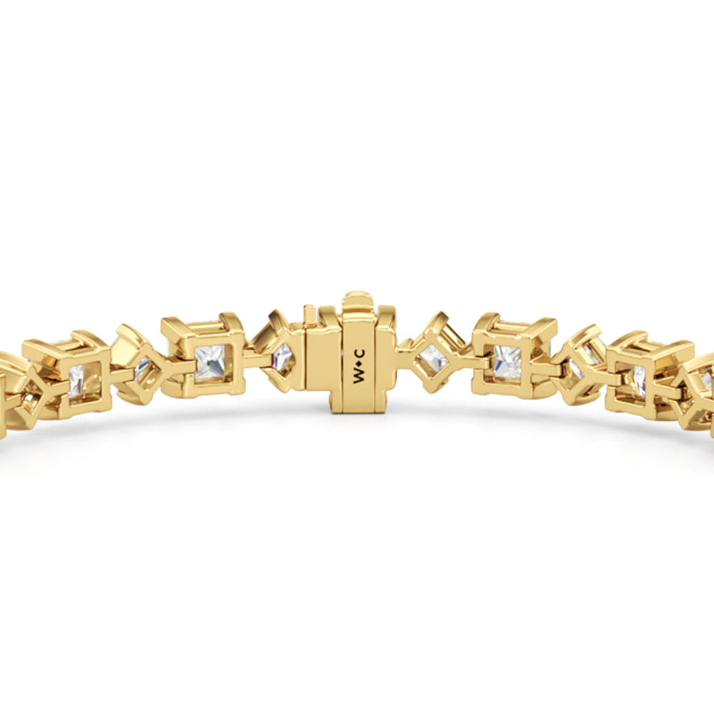 Alternating Princess Tennis Bracelet with 13 Cut Diamond in 14KT Yellow Gold view 7
